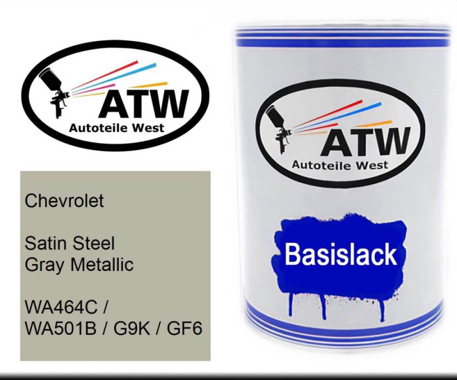 Chevrolet, Satin Steel Gray Metallic, WA464C / WA501B / G9K / GF6: 500ml Lackdose, von ATW Autoteile West.